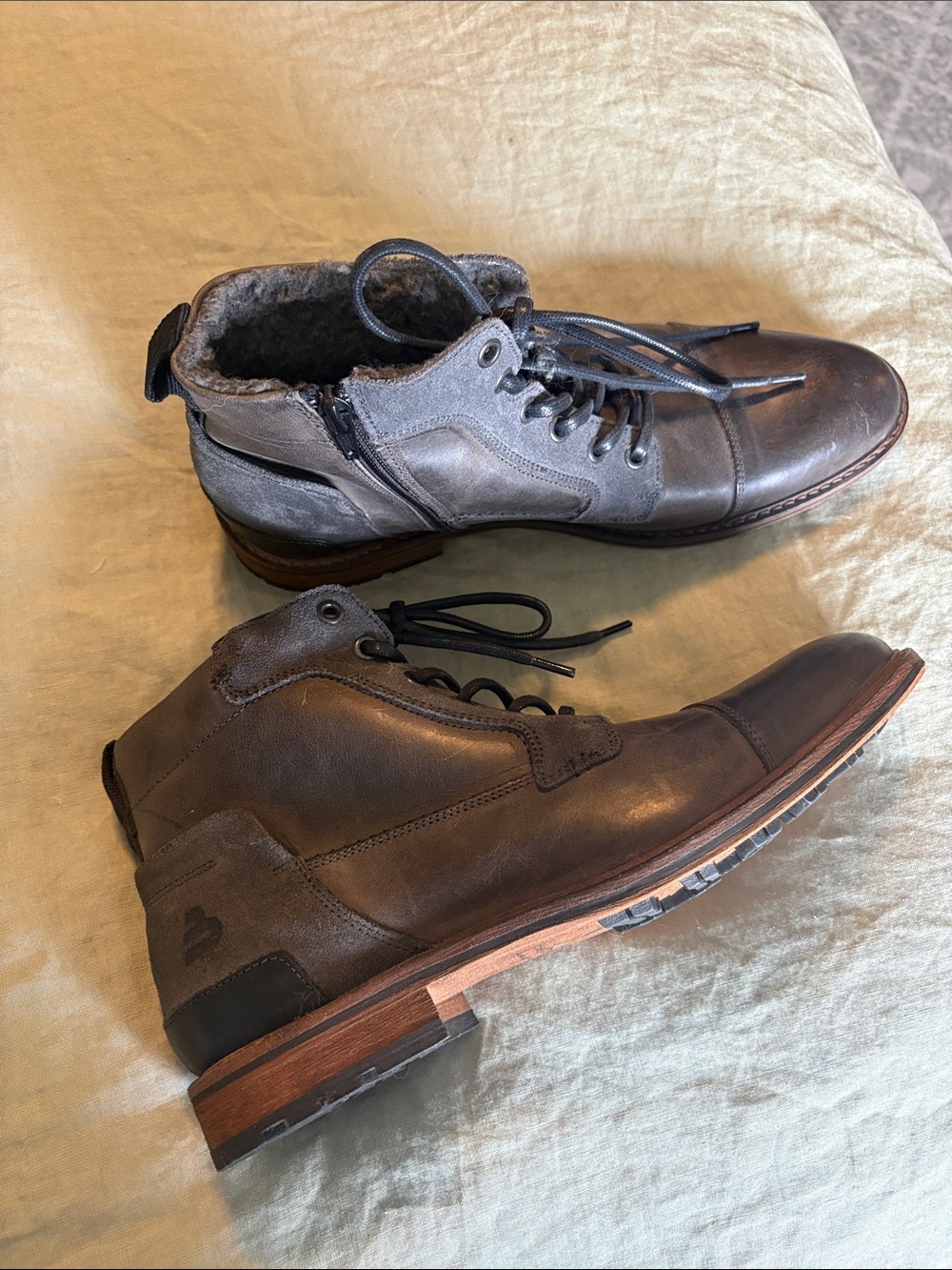 Men's Grey Leather Lace-Up Ankle Boots
